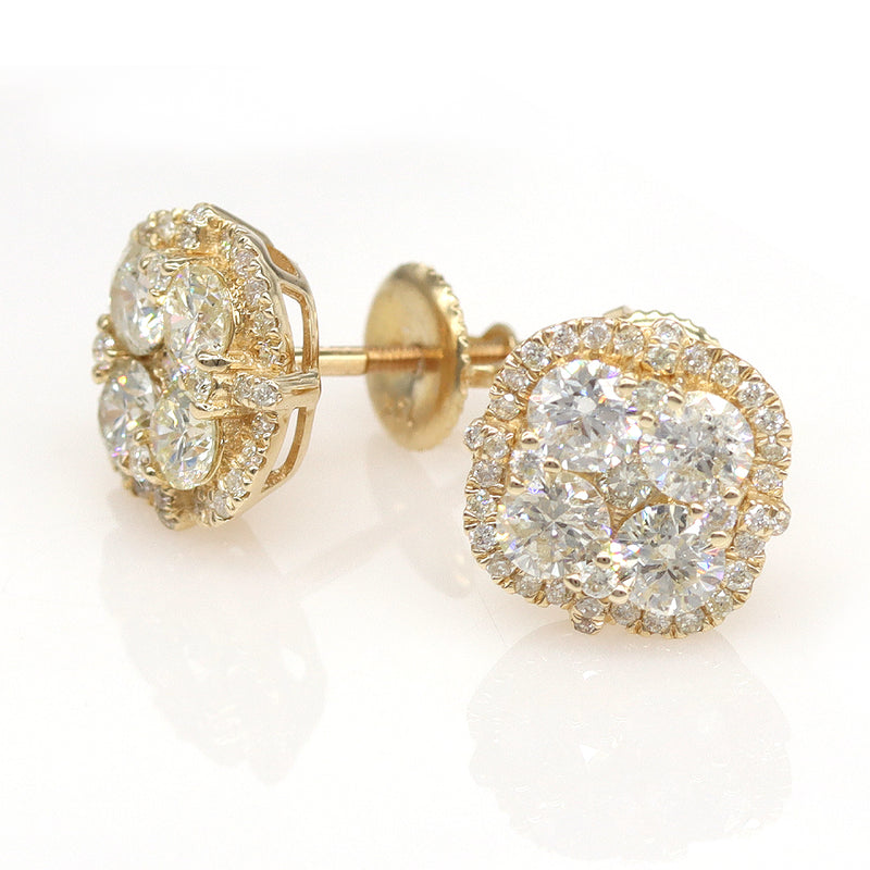 2.35 ctw Round Cluster Diamond Earrings in 14k Yellow Gold - simonbjewels.co