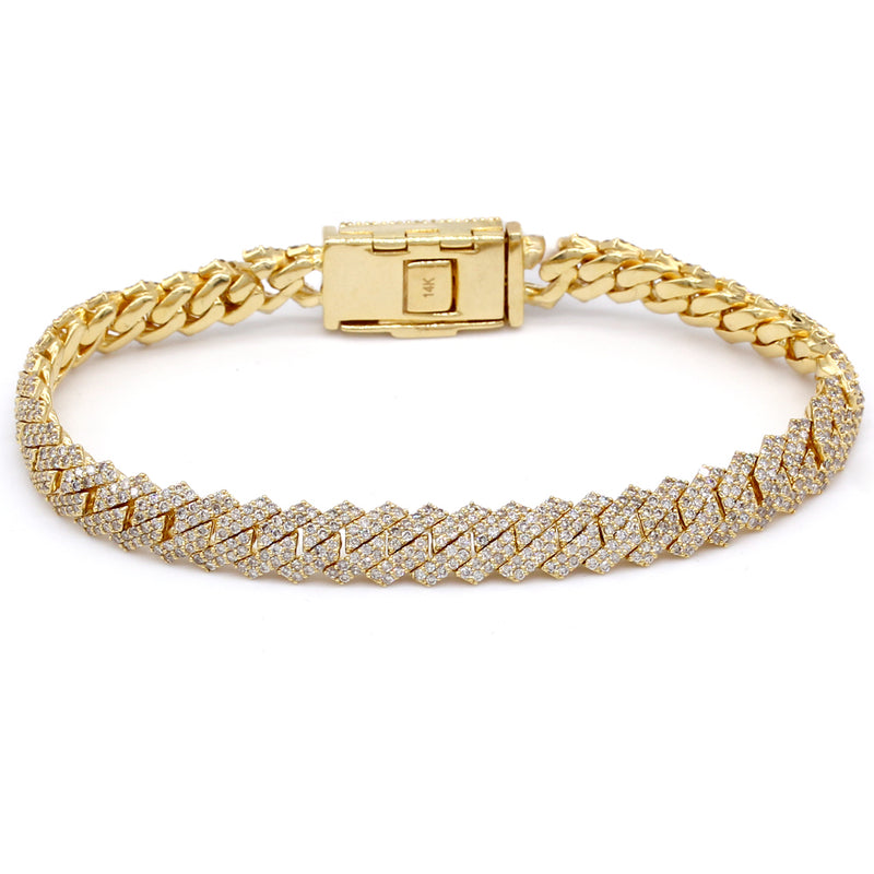 5.26 Carat F-VS Diamond Cuban Link Bracelet 31 Grams 14k Yellow Gold - simonbjewels.co