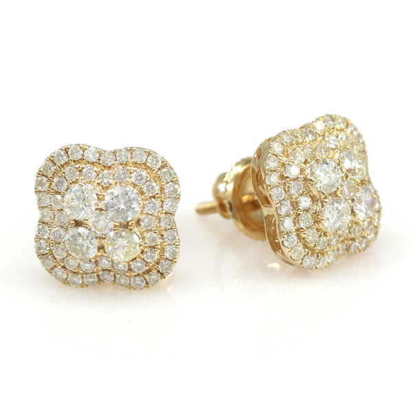 1.25ctw Micropave Round Diamond Earrings in 14k Yellow gold Screw Back - simonbjewels.co