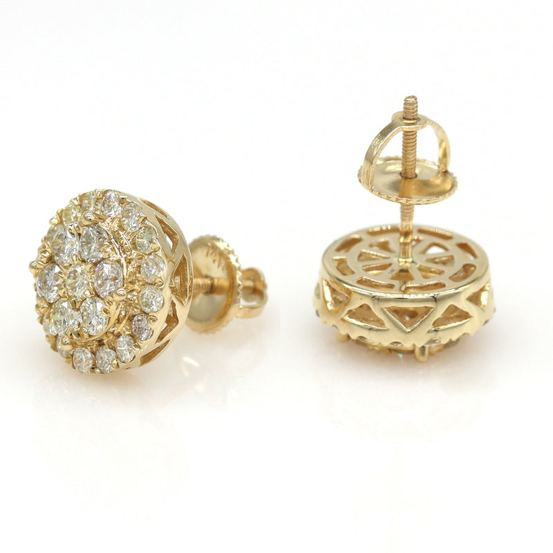 1.67 ctw Round Natural Diamond pave Cluster Earrings 14k Yellow Gold - simonbjewels.co