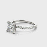 1.35 ct tw Princess cut Diamond Hidden Halo Petite Engagement Ring Setting (1/4 ct tw) In 18k White Gold