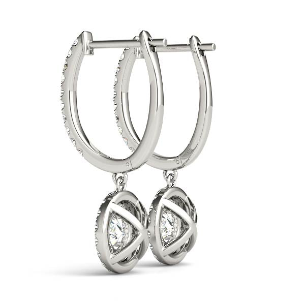 1.75 Carat F-VS Round Diamond Halo Hanging Drop Earrings set in 14k White Gold - simonbjewels.co