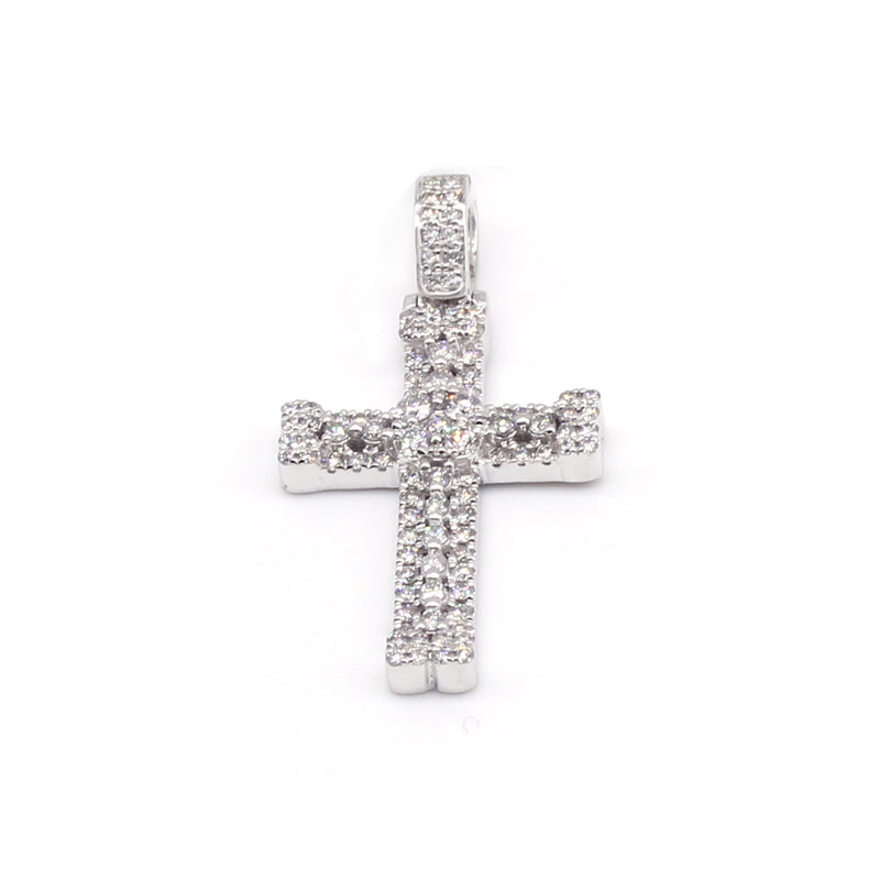 1/8 Carat F-VS Natural Diamond Cross Pendant Solid 14k White Gold - simonbjewels.co