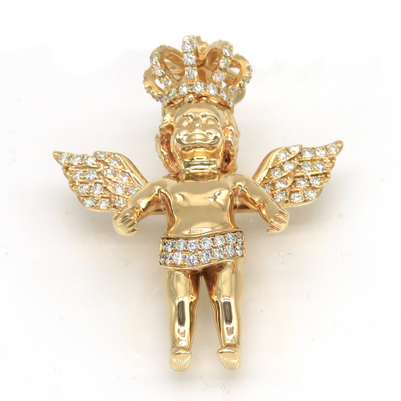 1.80 Carat F-VS Natural Round Diamond Baby Angel Pendant Solid 14k Gold - simonbjewels.co