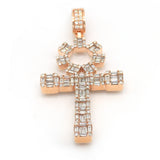 3.80 Carat F-VS Natural Round & Baguette Diamond Cross Pendant Solid 14k Gold - simonbjewels.co