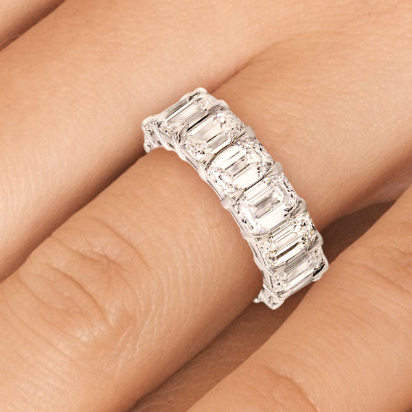 8.00 Carat Emerald cut Eternity Wedding Band Anniversary Ring set in 18k Gold - simonbjewels.co