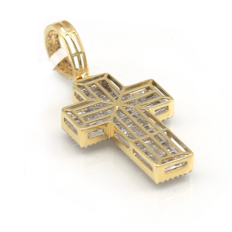 2.70 Carat F-VS Natural Baguette Diamond Cross Pendant Solid 14k Gold - simonbjewels.co