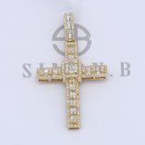 1.31 Carat F-VS Natural Round & Baguette Diamond Cross Pendant Solid 14k Gold - simonbjewels.co