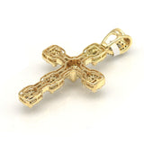 back view of a unisex diamond cross custom pendant 14k solid yellow gold round-cut baguette-cut prong setting diamond bale 3'' long 2'' wide 