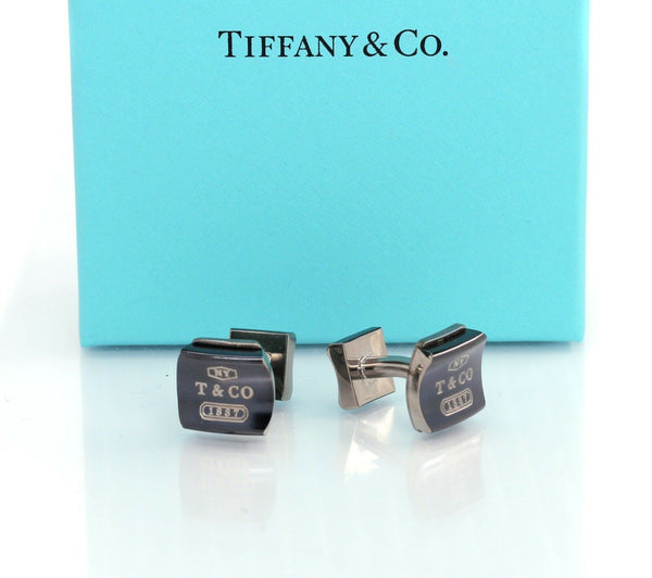 Tiffany & Co. Sterling Silver1837 Square Titanium Cuff Links Cuff - Rare! - simonbjewels.co