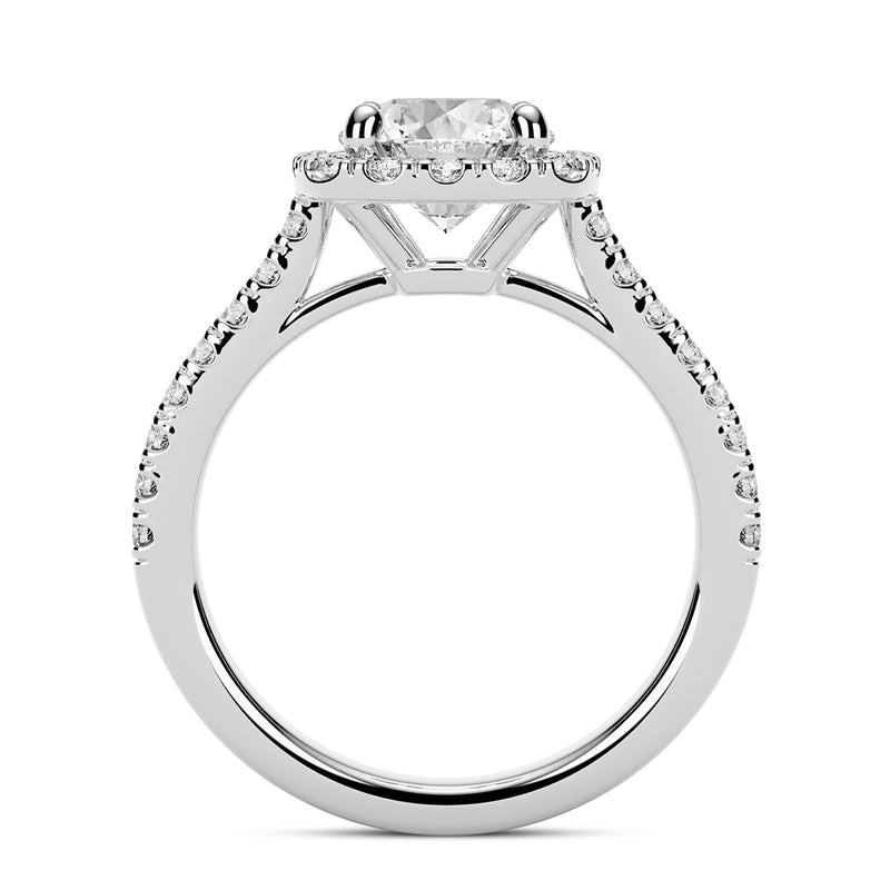 2.00ct Round Brilliant Micro-Pave Cushion Halo Diamond Engagement Ring Setting (0.50ctw) In 14k White Gold - simonbjewels.co