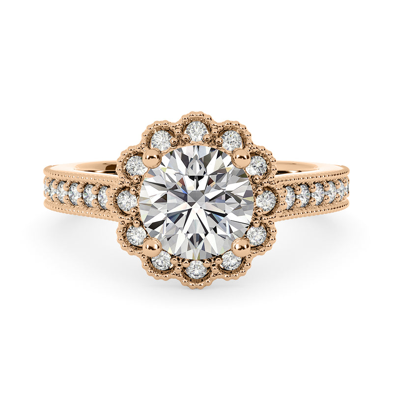 1.50ct Round Cut Vintage Halo Diamond Engagement Ring Setting (0.35ctw) In 14k Gold - simonbjewels.co