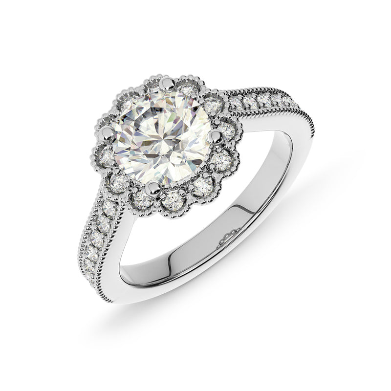 1.50ct Round Cut Vintage Halo Diamond Engagement Ring Setting (0.35ctw) In 14k Gold - simonbjewels.co