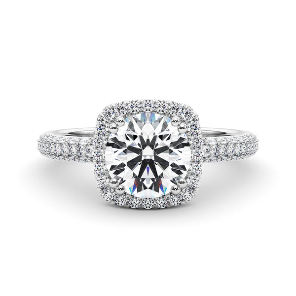 1.75ct Round Brilliant Micropavé Halo Diamond Engagement Ring Setting (0.45ctw) In 14k White Gold - simonbjewels.co