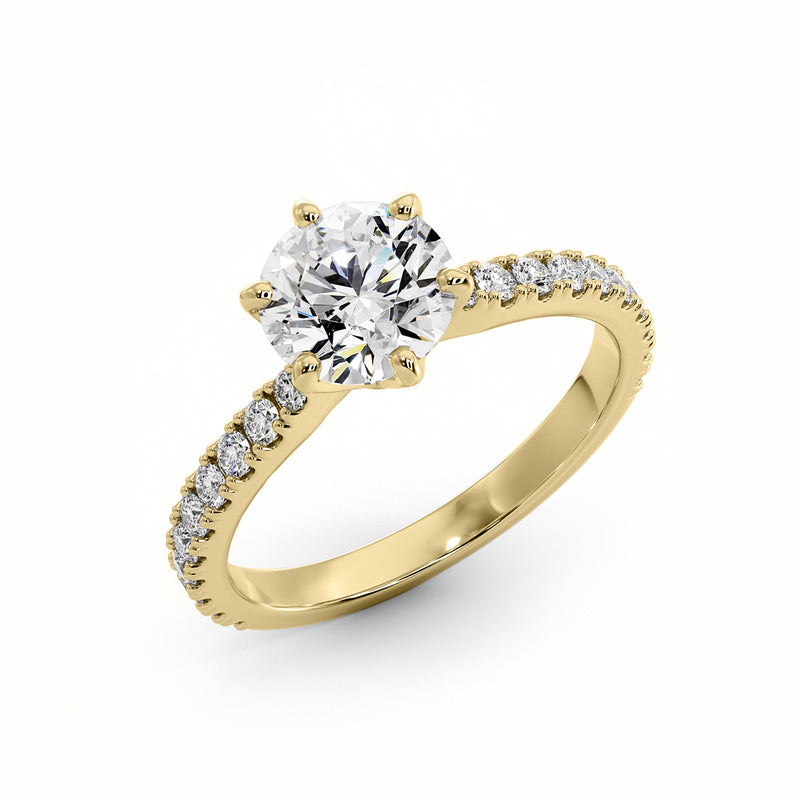 2.00ct Round Brilliant 6 Prong  Micropavé Diamond Engagement Ring Setting (0.30ctw) In 14k White Gold - simonbjewels.co