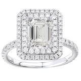 1.85 ct Emerald cut Diamond triple frame Halo round diamond engagement ring - simonbjewels.co