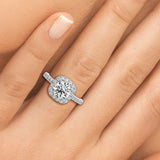 2.00ct Round Brilliant Micro-Pave Cushion Halo Diamond Engagement Ring Setting (0.50ctw) In 14k White Gold - simonbjewels.co