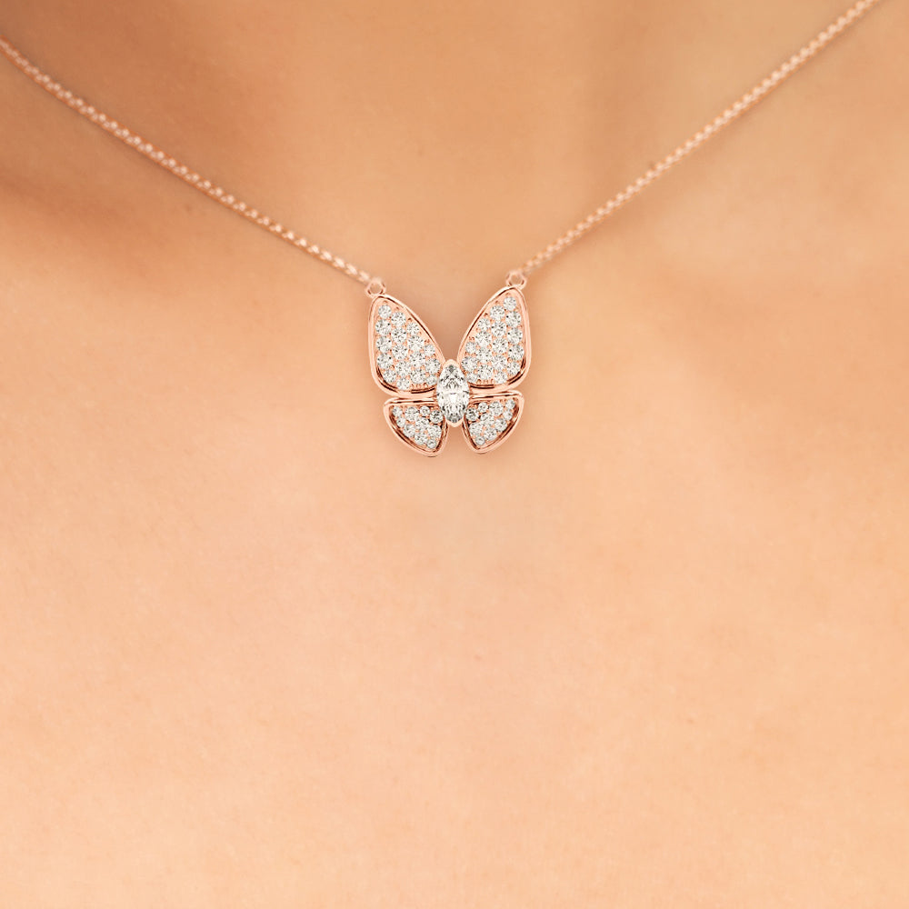 0.25 Ct Marquise Diamond Micropave Butterfly Pendant (0.40ct) Necklace in 18k White Gold - simonbjewels.co