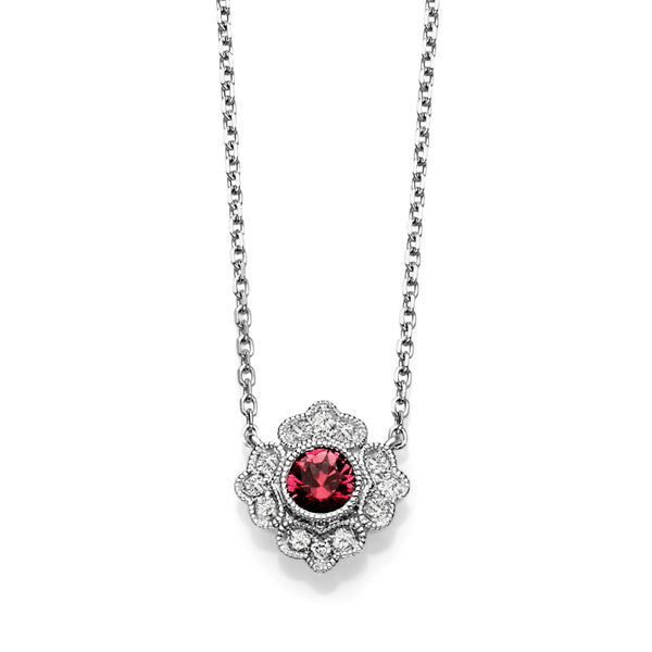 Oval shaped Ruby and Round cut Diamond Necklace pendant set in 14k White Gold - simonbjewels.co