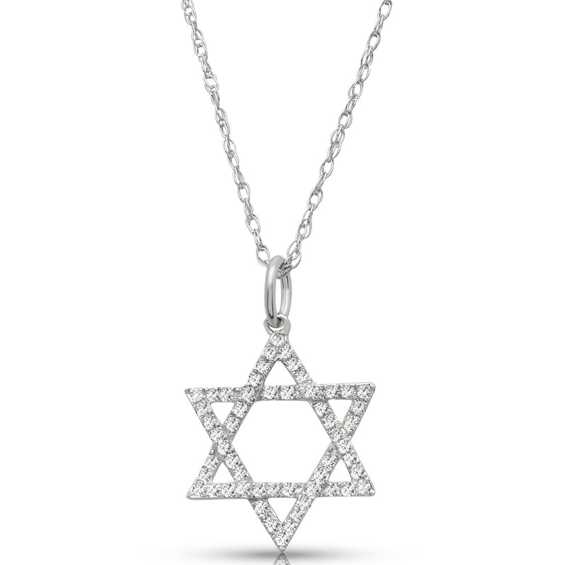 1/5 ct tw Round cut Diamond Star of David pendant Set in 14k White Gold - simonbjewels.co