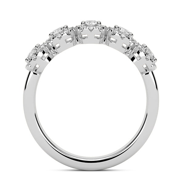 1.05ct  F-VS Diamond 5-Stone Cluster Wedding Band Anniversary Ring 14k White Gold - simonbjewels.co