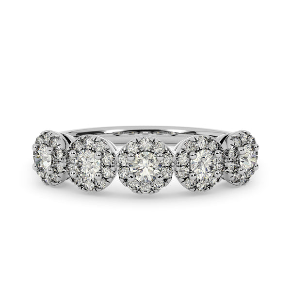 1.05ct  F-VS Diamond 5-Stone Cluster Wedding Band Anniversary Ring 14k White Gold - simonbjewels.co