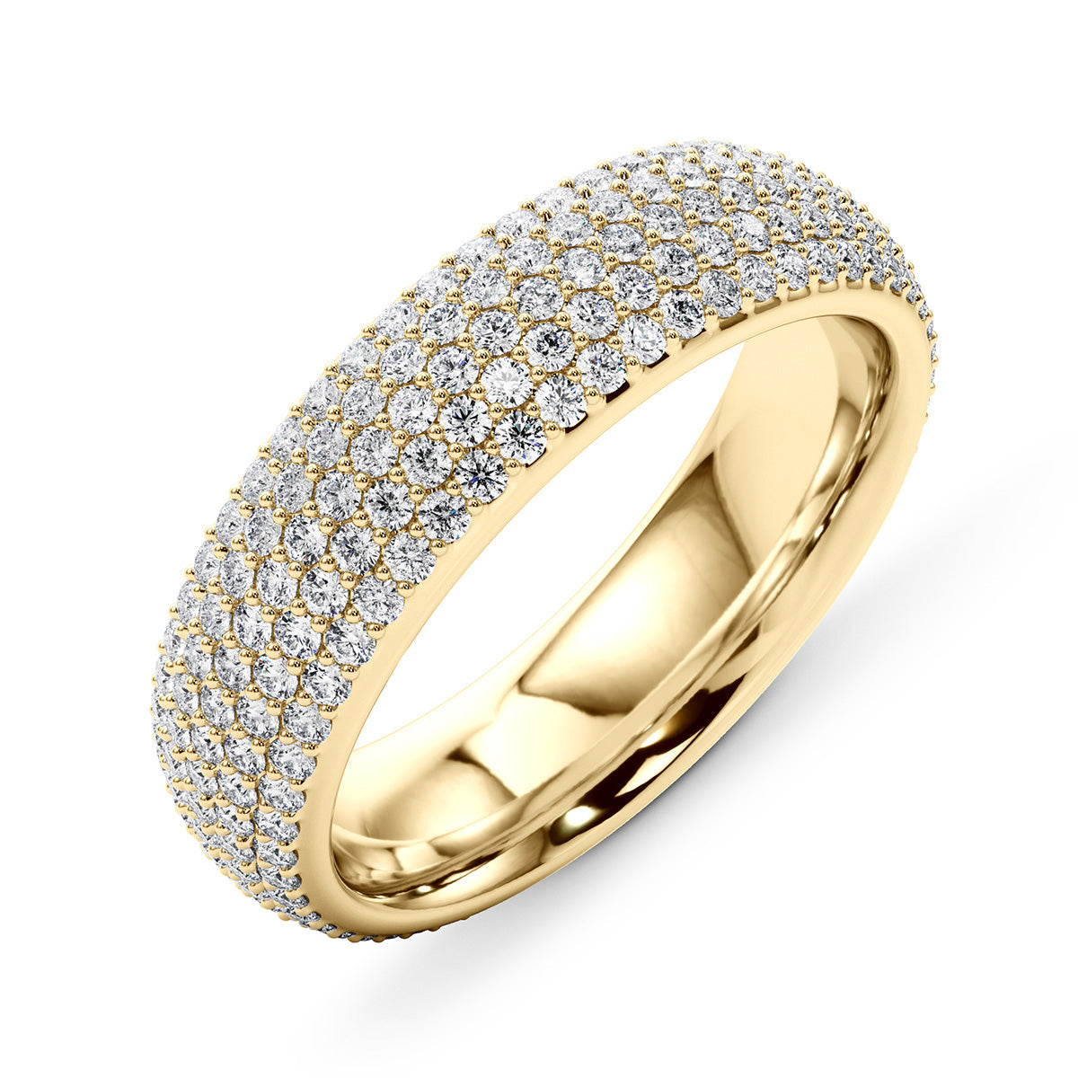 Yellow gold micro pave diamond wedding band close-up