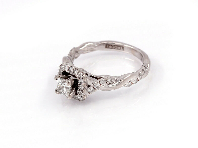 TACORI Halo Princess Cut Diamond Engagement Ring 18k White Gold Size 6 - simonbjewels.co