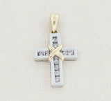 14k Yellow Gold Diamond Cross Pendant - Elegant Two Tone Diamond Cross - simonbjewels.co