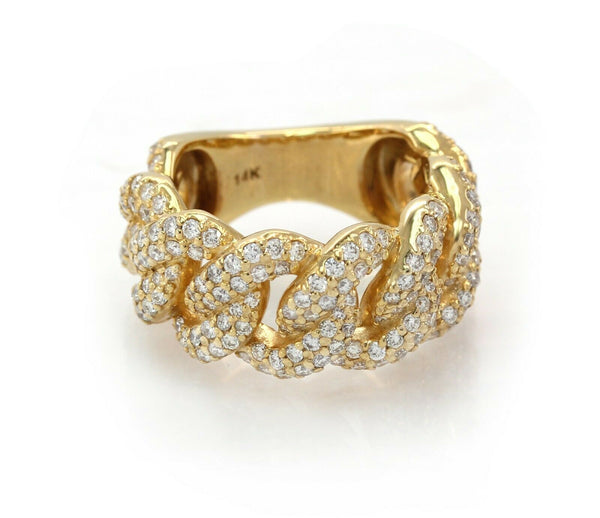 14K Yellow Gold Diamond Men's Cuban Link Ring 2.00CT 100% Natural Diamonds - simonbjewels.co