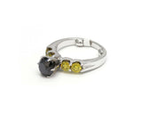 natural 1.00ct center black diamond with yellow side diamond ring 14k white gold - simonbjewels.co