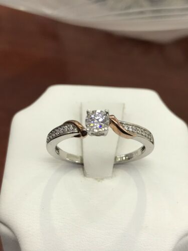 Round Diamond 14 Karat White Rose Gold Engagement Ring Over Sterling 925 - simonbjewels.co