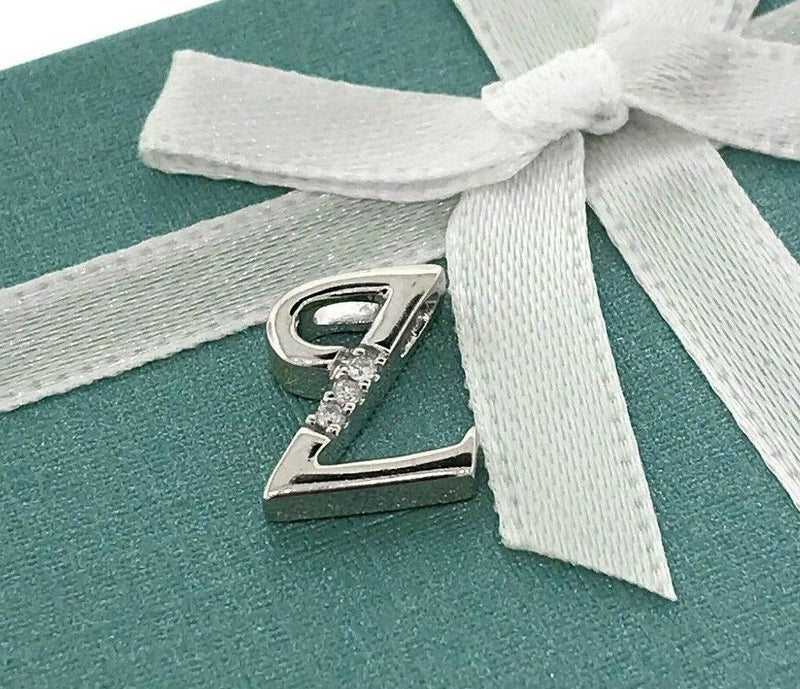 14K Solid White Gold Diamond Initial Z Pendant / Charm 9.5mm - simonbjewels.co