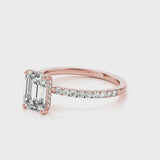 1.50 ct tw Emerald cut Diamond Hidden Halo Petite Engagement Ring Setting (1/4 ct tw) In 18k White Gold