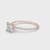 1.25ct Princess-cut Petite Micropavé Hidden Halo Diamond Engagement Ring Setting (0.25ctw) In 14k White Gold