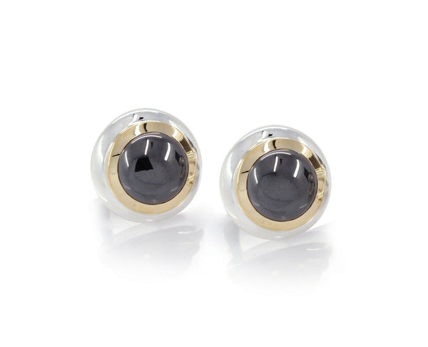 Tiffany & Co. Sterling Silver & 18k Yellow Gold Hematite Omega Back Earrings - simonbjewels.co