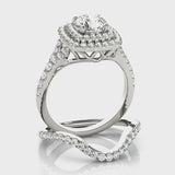 1.00 ct tw Round cut Diamond Double Halo Engagement Ring Setting (1/2 ct tw) In 18k White Gold