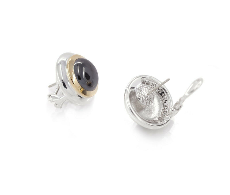 Tiffany & Co. Sterling Silver & 18k Yellow Gold Hematite Omega Back Earrings - simonbjewels.co