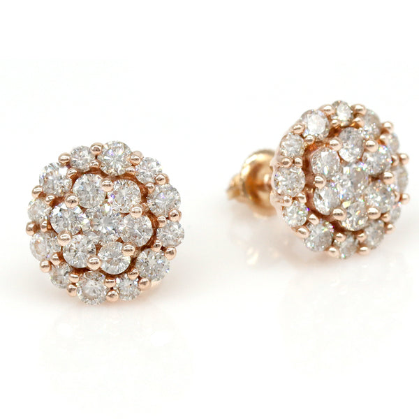 2.35 ctw Round Diamond Cluster Flower Earrings in 14k Rose Gold - simonbjewels.co
