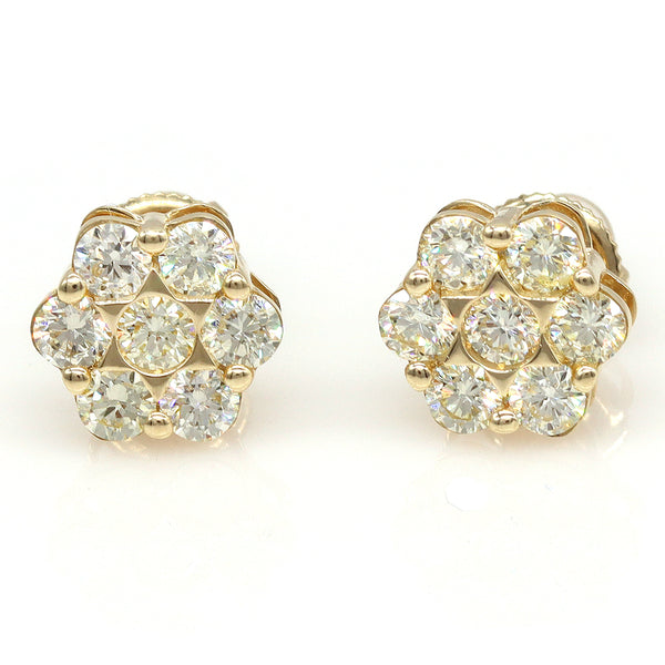 1.73ctw Round Cluster Natural Diamond Earrings in 14k Yellow Gold - simonbjewels.co