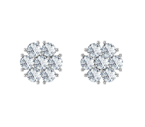 2.50CT. Diamond Flower Cluster Earrings 18K White Gold - Certified - simonbjewels.co