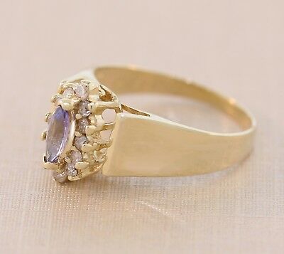 Marquise Shape Natural Tanzanite Diamond cocktail ring 14k yellow gold - simonbjewels.co