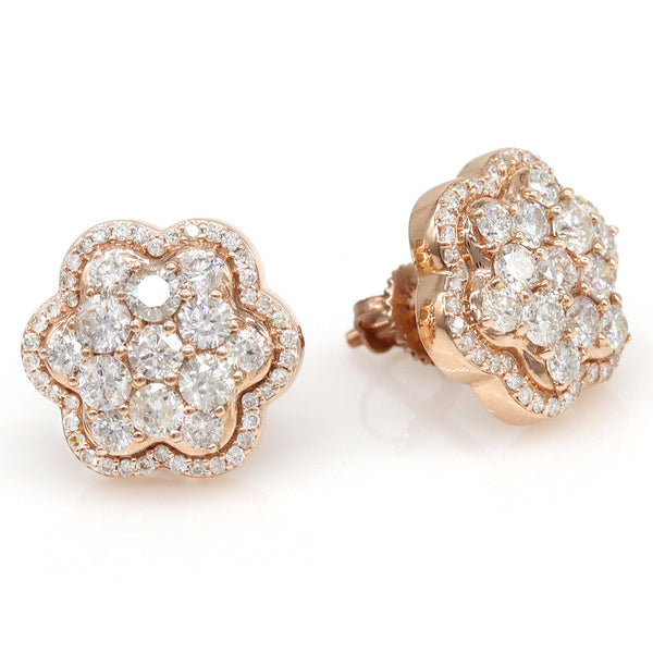 1.79 ctw Round Diamond cluster Flower Earrings in 14k Rose Gold - simonbjewels.co