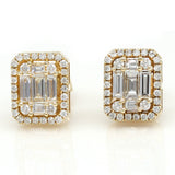 Round Natural Diamond Cluster Baguette Earrings in 14k Yellow Gold - simonbjewels.co