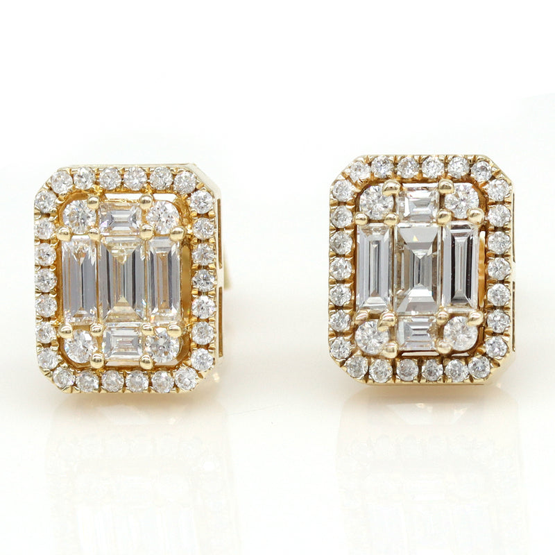 Round Natural Diamond Cluster Baguette Earrings in 14k Yellow Gold - simonbjewels.co