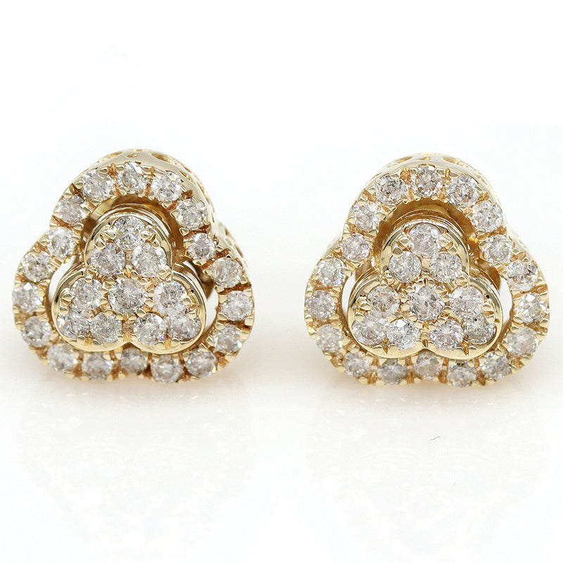 0.89 carat Round Diamond Micro-pave Clover earrings in 14k Yellow Gold - simonbjewels.co