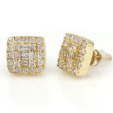 1.37ctw Natural Round Baguette Diamond Cluster Earrings 14k Yellow Gold - simonbjewels.co