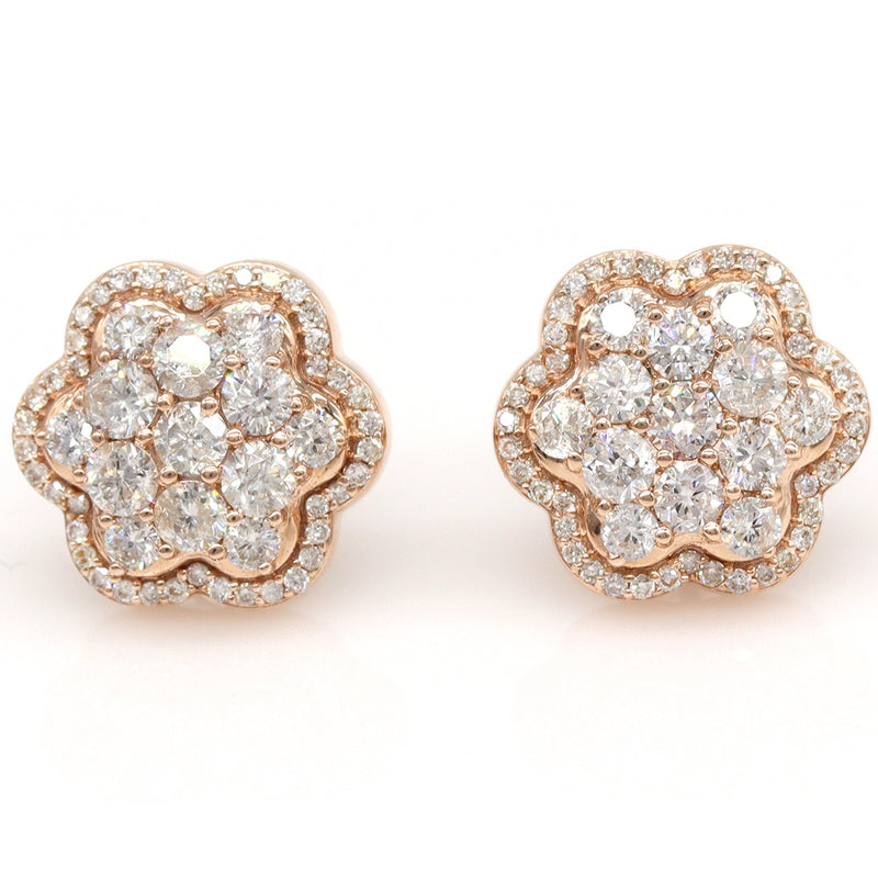 1.79 ctw Round Diamond cluster Flower Earrings in 14k Rose Gold - simonbjewels.co