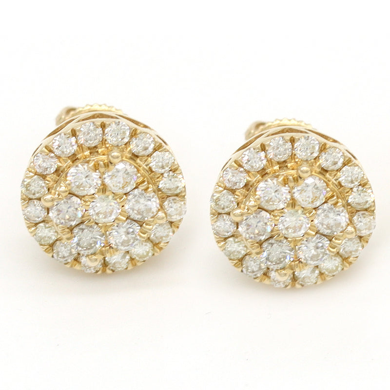 1.67 ctw Round Natural Diamond pave Cluster Earrings 14k Yellow Gold - simonbjewels.co