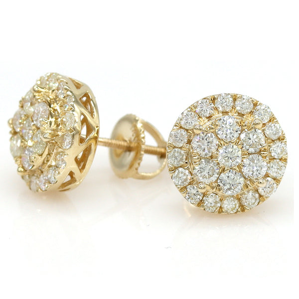 1.67 ctw Round Natural Diamond pave Cluster Earrings 14k Yellow Gold - simonbjewels.co